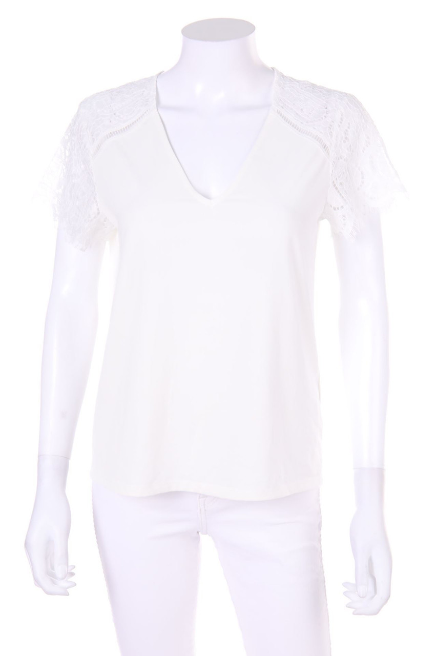 H&M - Kurzarm-Bluse mit Spitze - S