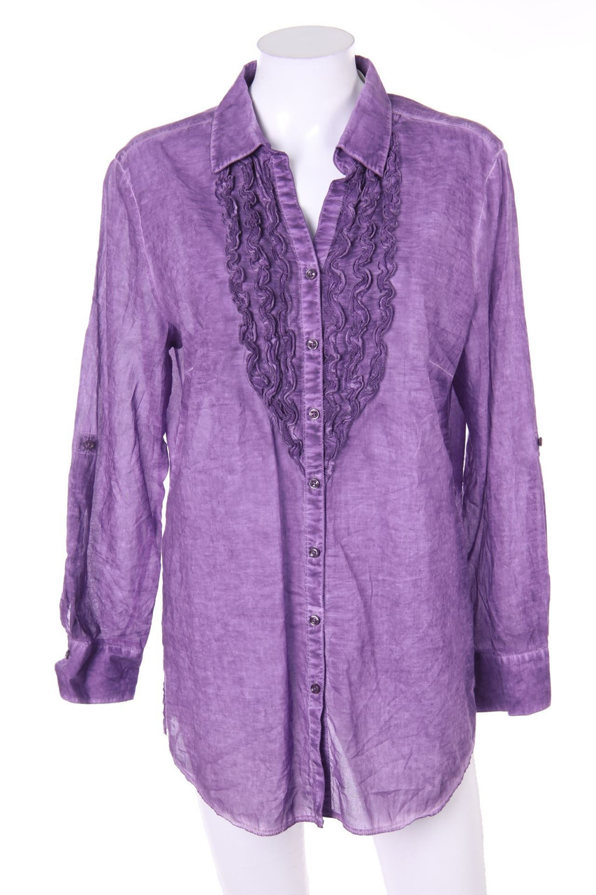 GERRY WEBER - Garment Dyed-Hemd-Bluse mit Rüschen - D 42