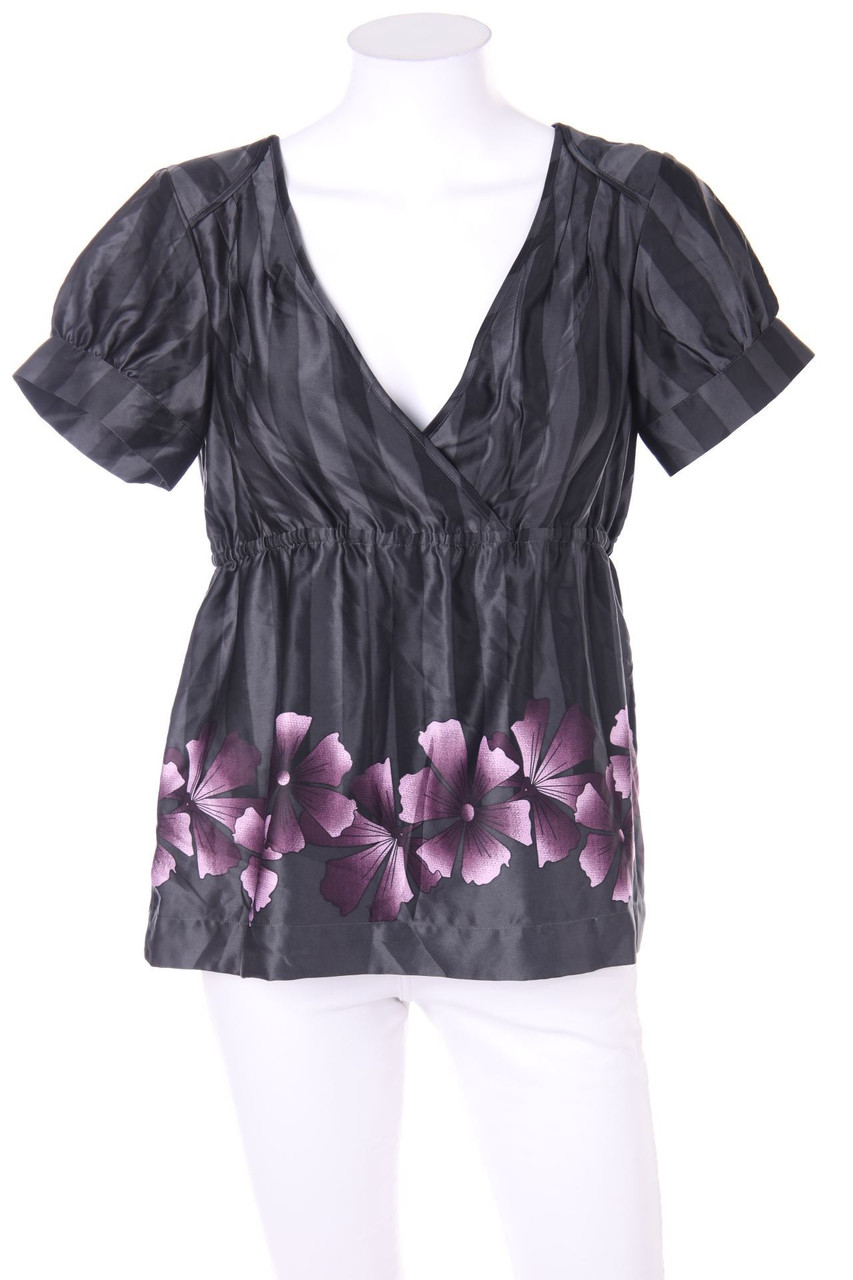 VERO MODA - Satin-Kurzarm-Bluse mit Blumen-Print - D 38