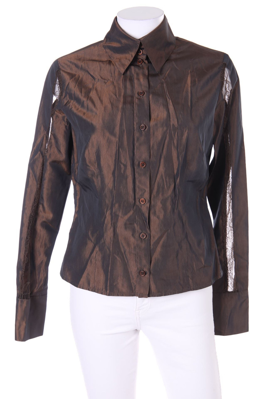 Ohne Label - Hemd-Bluse mit Spitzen-Einsatz - D 40