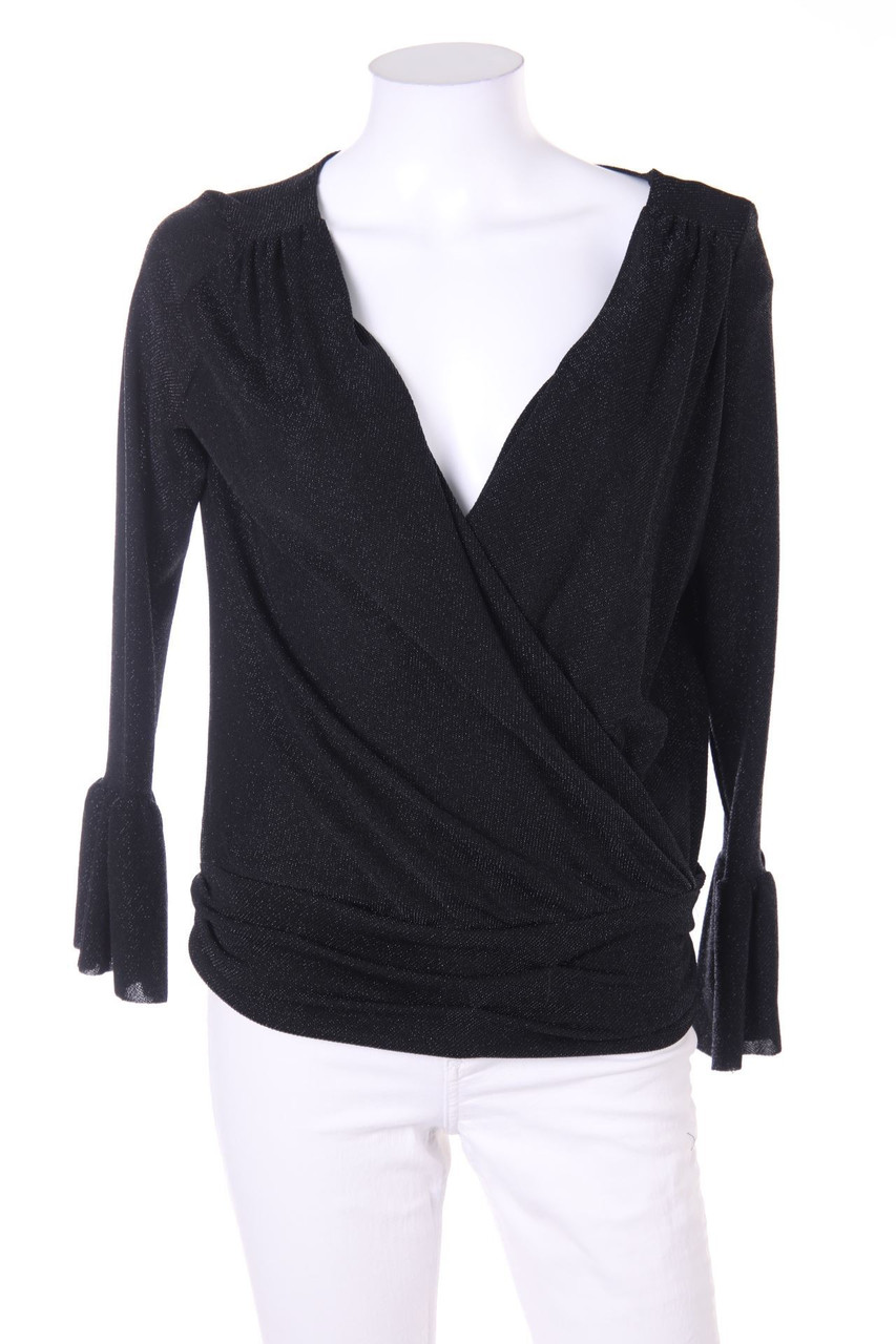 Ohne Label - Glitzer-Bluse mit Volants - S