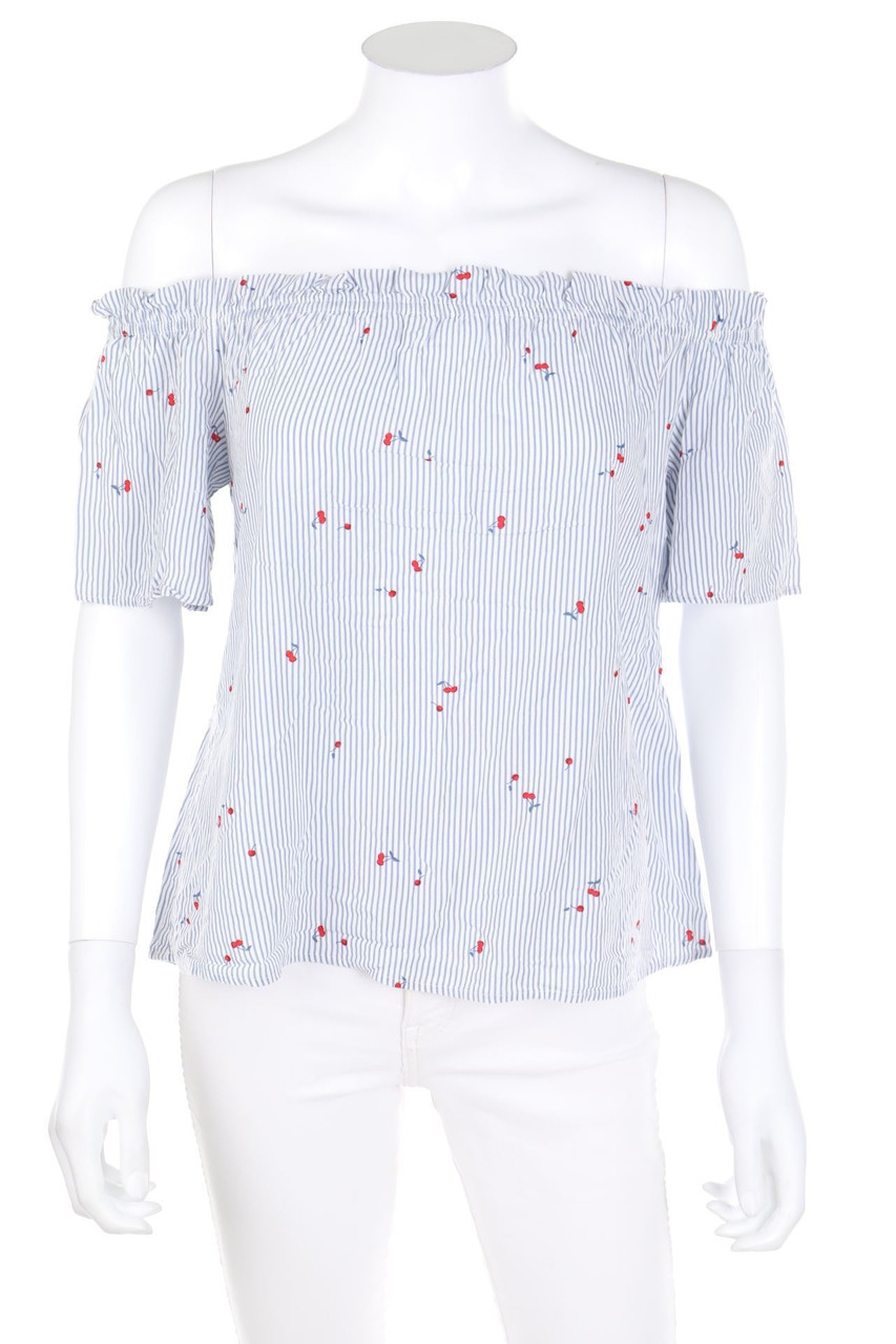 CLOCKHOUSE by C&A - Carmen-Kurzarm-Bluse mit Streifen - D 40