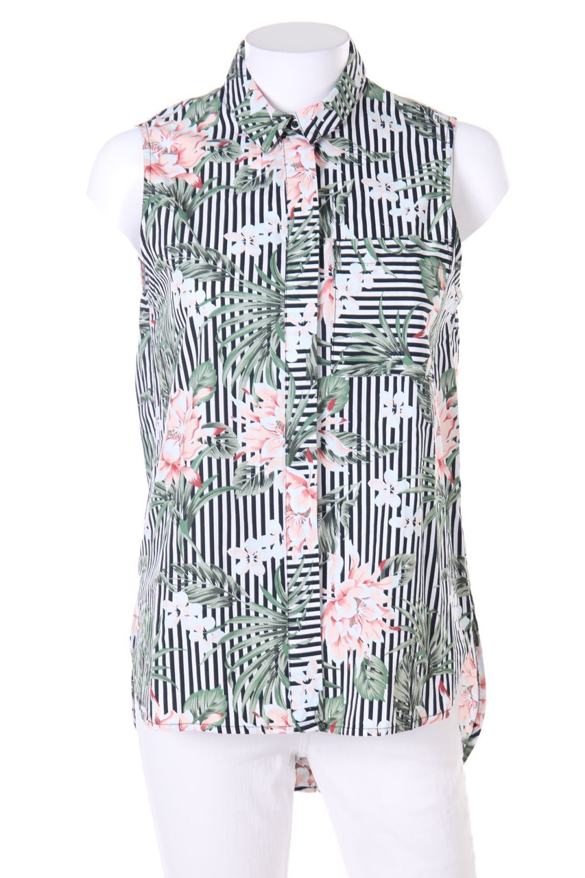 MANGO - Streifen-Blusentop mit floralem Muster - S