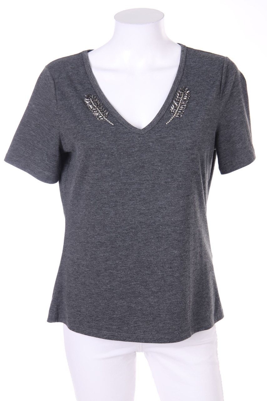 MORGAN - Kurzarm-Shirt mit Schmuckstein-Applikation - L