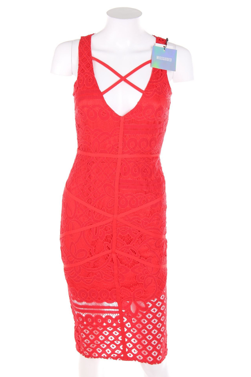 MISSGUIDED - Midi-Kleid aus Spitze mit tiefem Ausschnitt - D 34