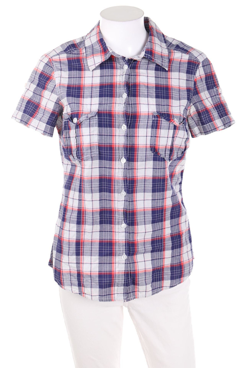 H&M LOGG - Karo-Hemd-Bluse mit kurzem Ärmel - D 38