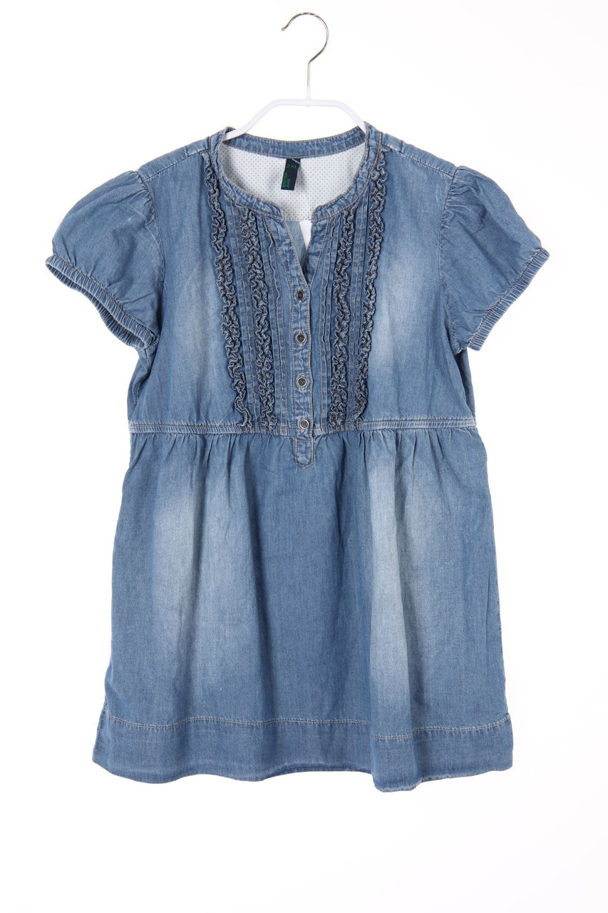 BENETTON JEANS - Rüschen-Bluse in Denim-Optik - 164