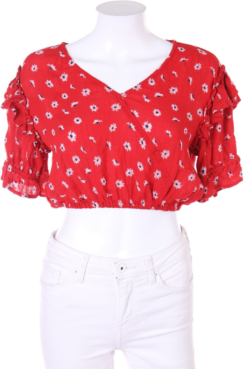 FB SISTER - Cropped-Kurzarm-Bluse mit floralem Muster - XXS