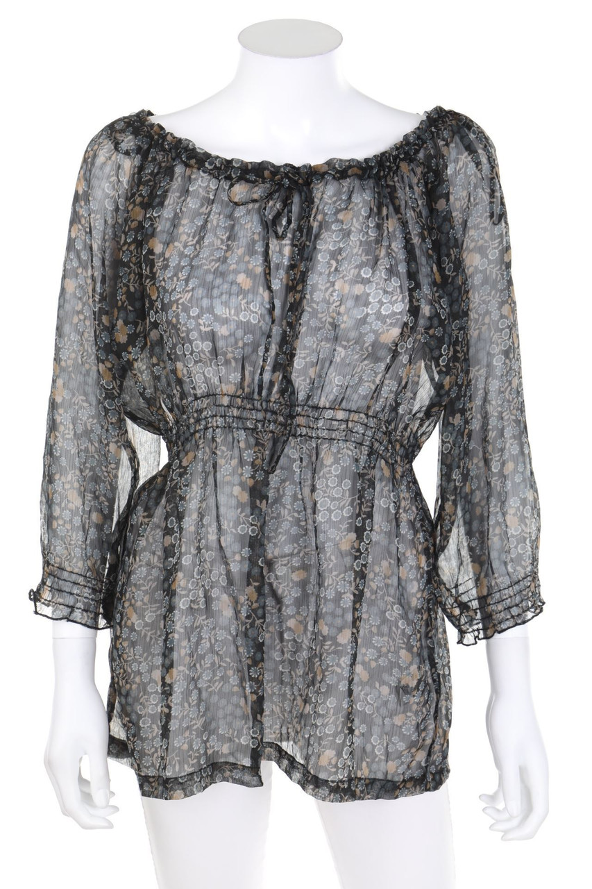 Chicorée - Chiffon-Bluse mit 3/4-Ärmel mit floralem Muster - S