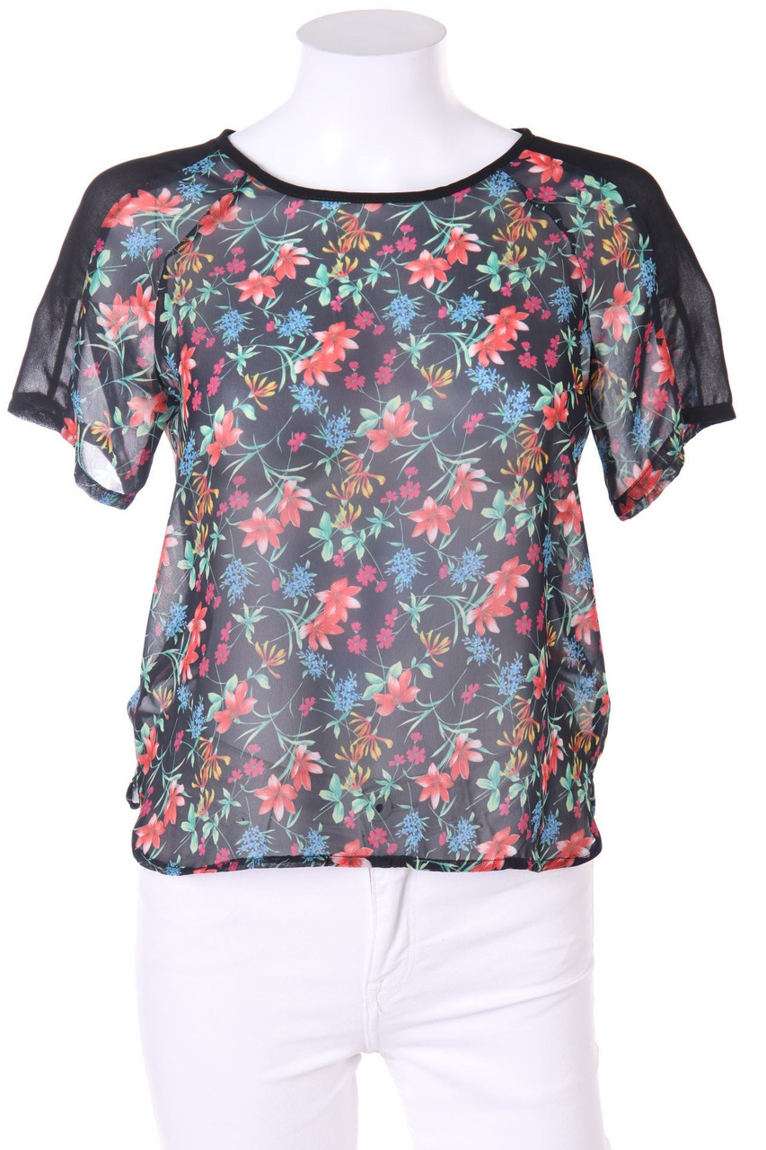 Lefties - Vokuhila-Kurzarm-Bluse mit Blumen-Print - XS