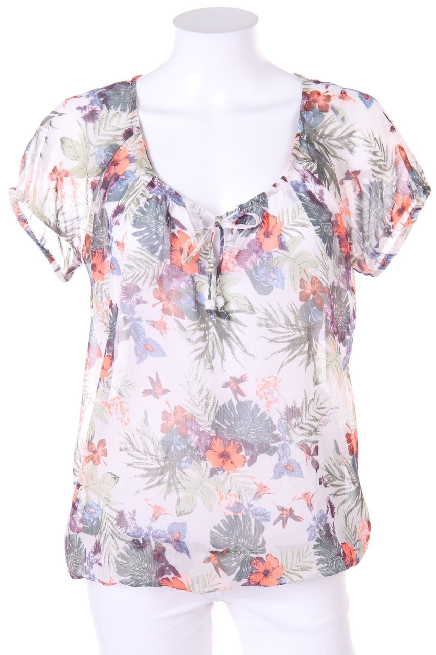 Casual BY GÉMO - Chiffon-Kurzarm-Bluse mit Tropical Print - D 42