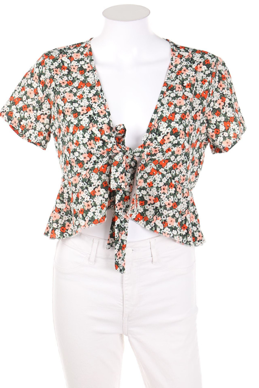 SHEIN - Volant-Bluse mit Blumen-Print zum Knoten - S