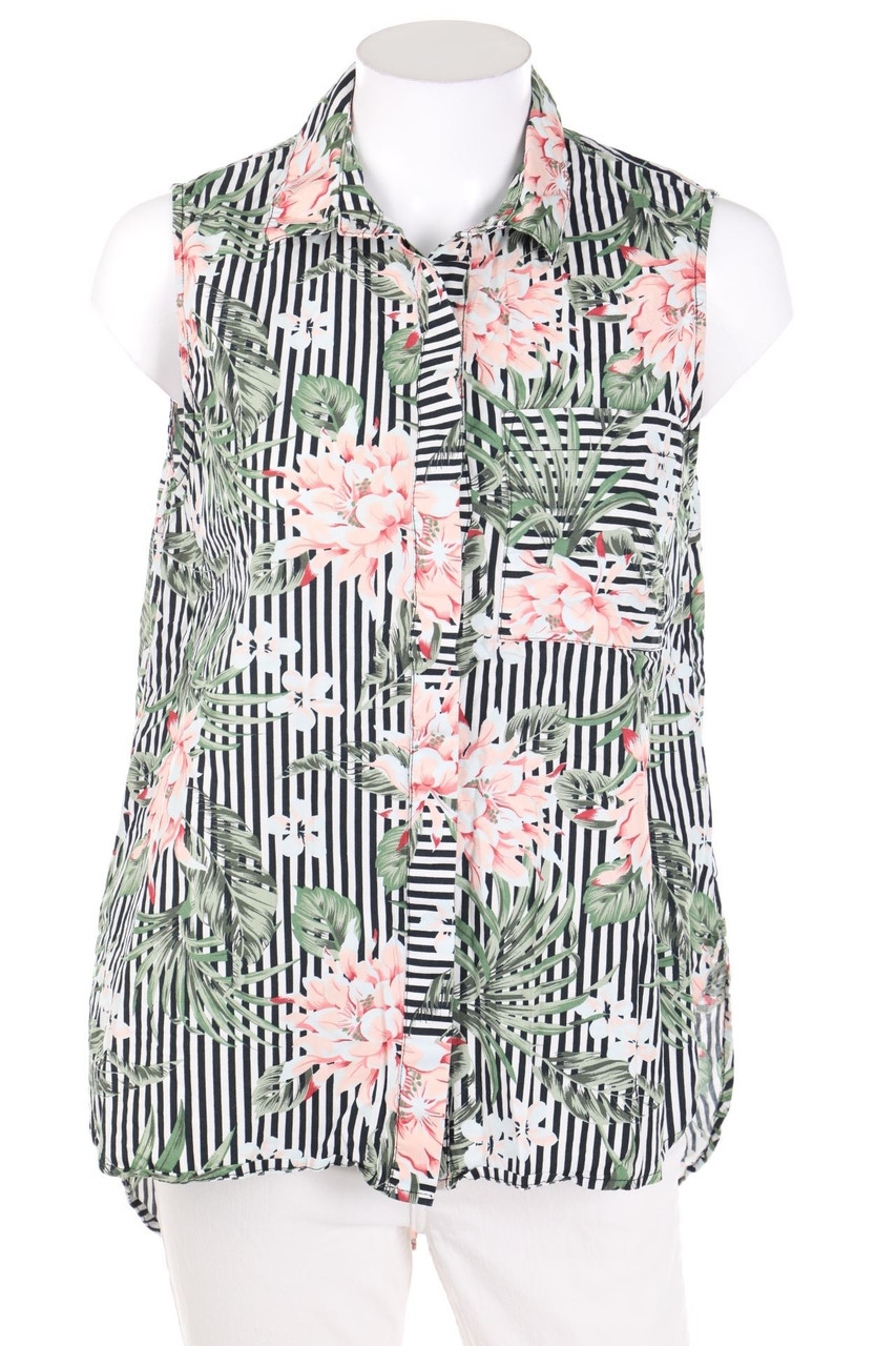 MANGO - ärmellose Hemd-Bluse mit Tropical Print - M