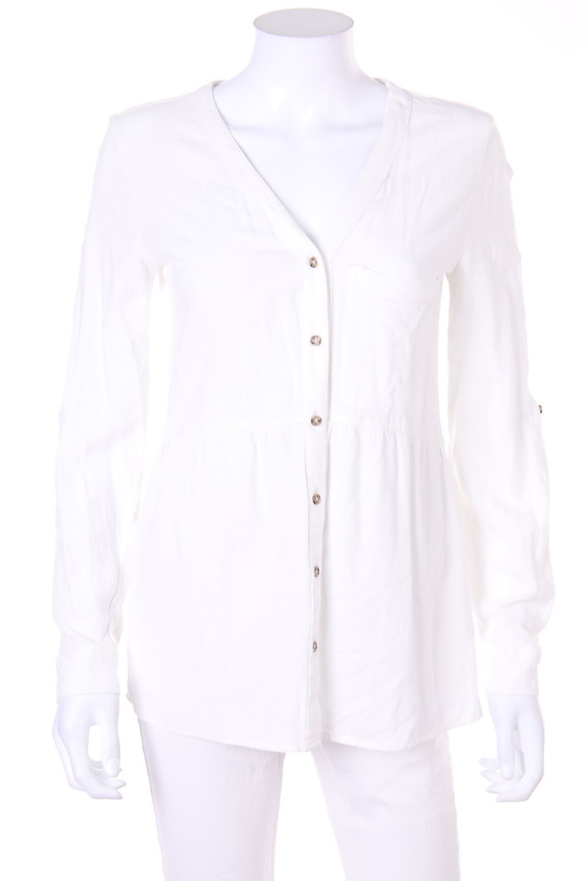 RESERVED - Bluse aus Leinen-Mix mit Roll-up-Manschette - D 32