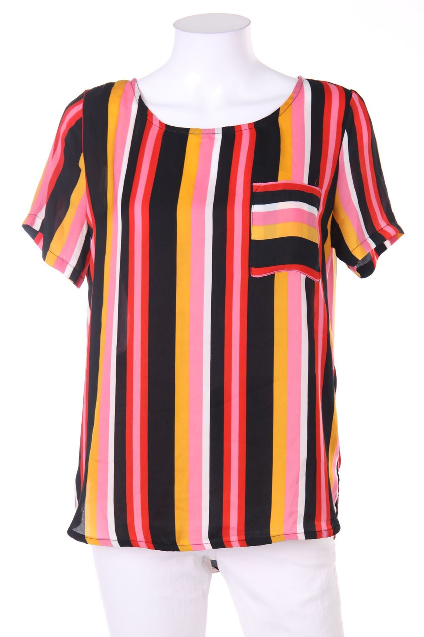 Ohne Label - Kurzarm-Bluse mit Streifen - D 40