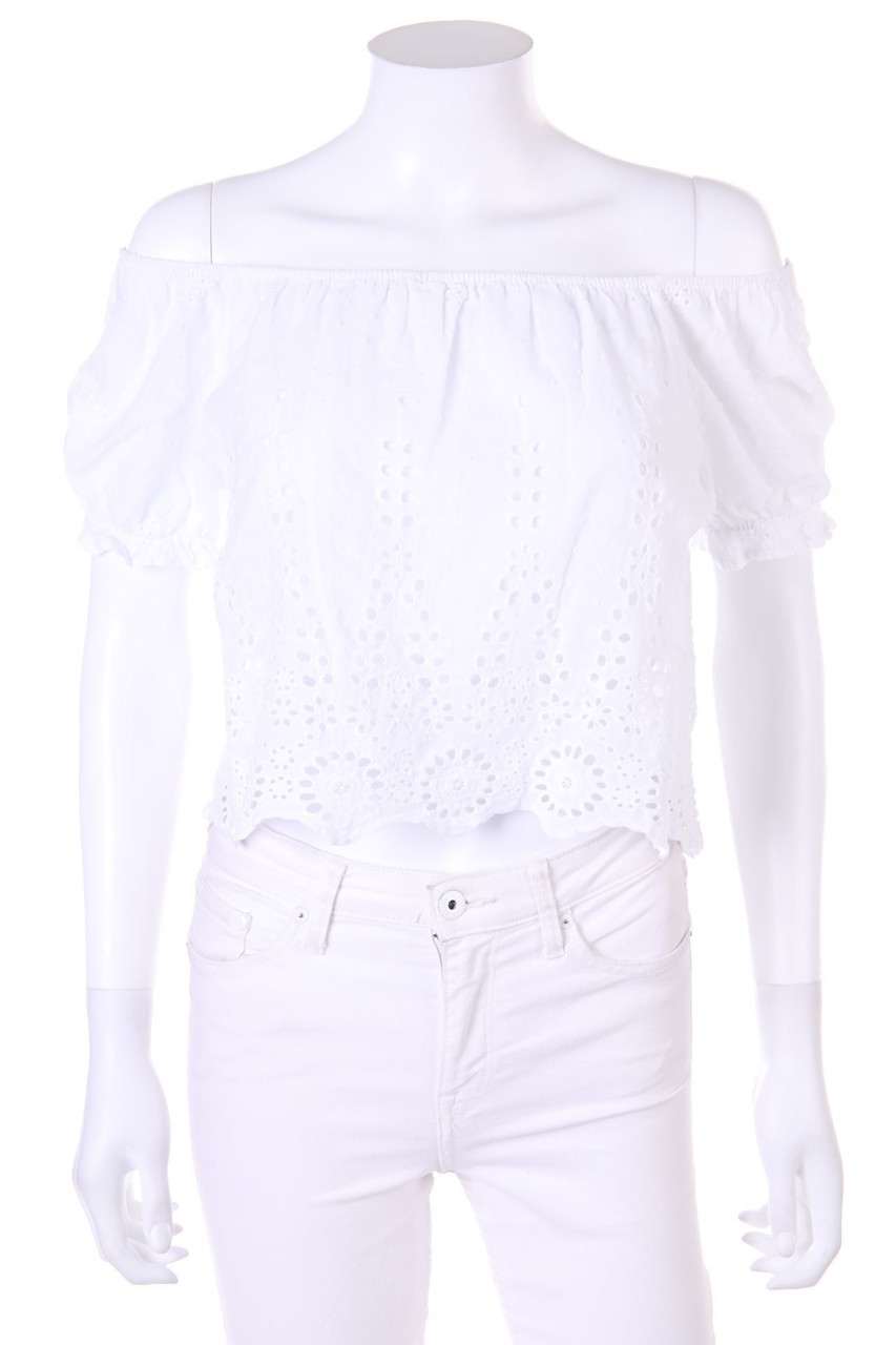 zebra - Carmen-Bluse mit Lochspitze im Boho-Stil - XS