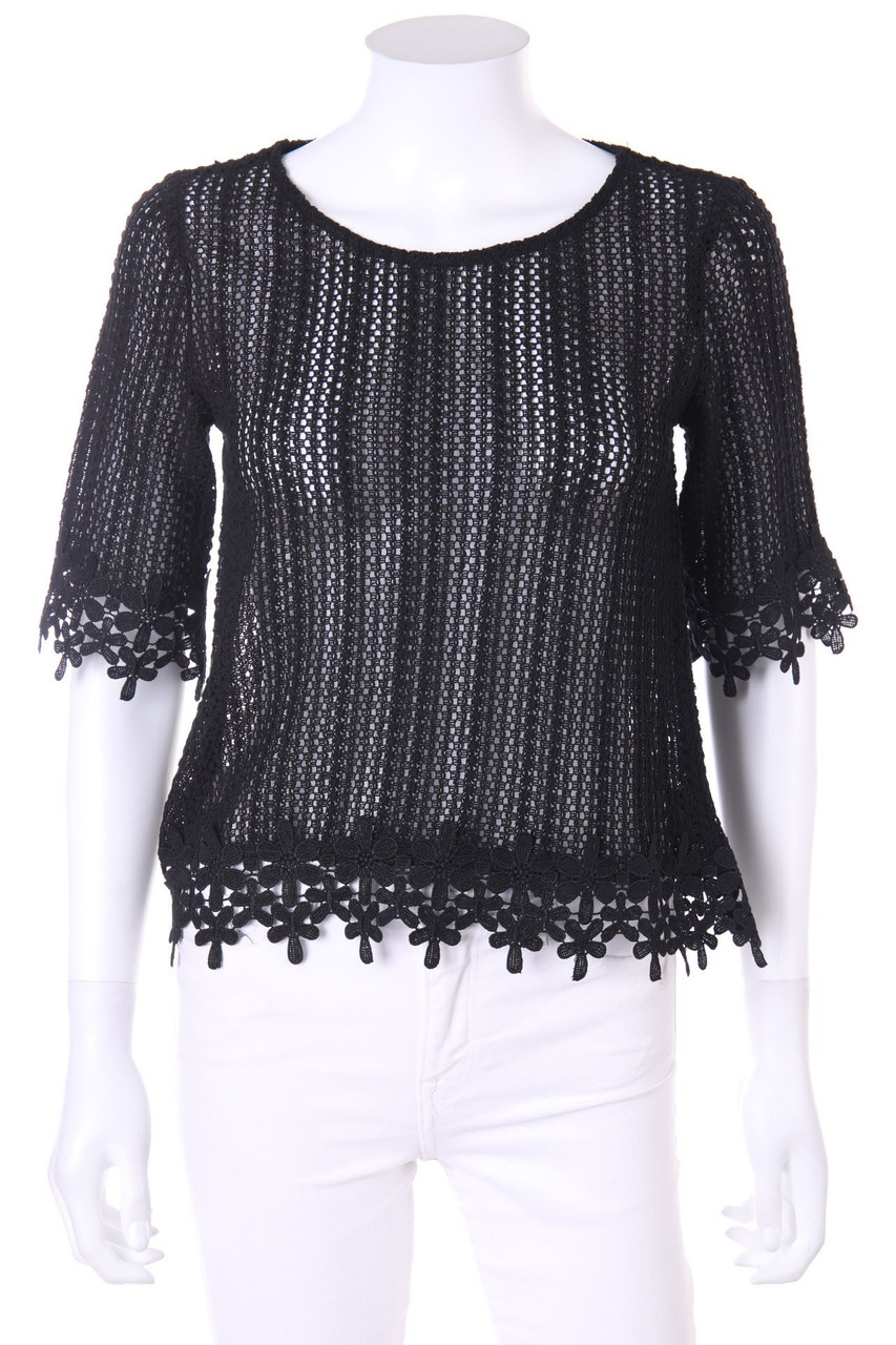 zebra - Boho-Kurzarm-Shirt mit Spitzen-Einsatz - XS