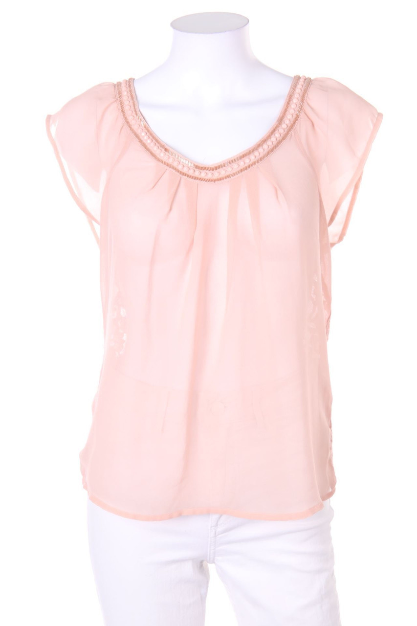 ONLY - Kurzarm-Bluse mit Spitzen-Einsatz - D 36