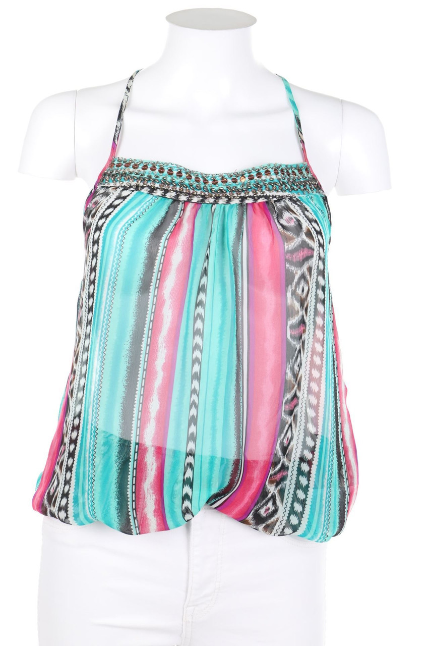 AMISU - Muster-Blusentop mit Perlen - S