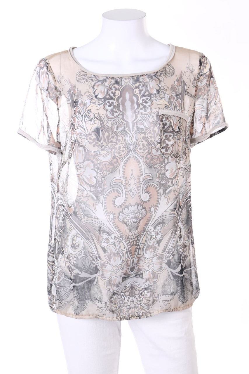 comma - Chiffon-Kurzarm-Bluse mit floralem Muster - M