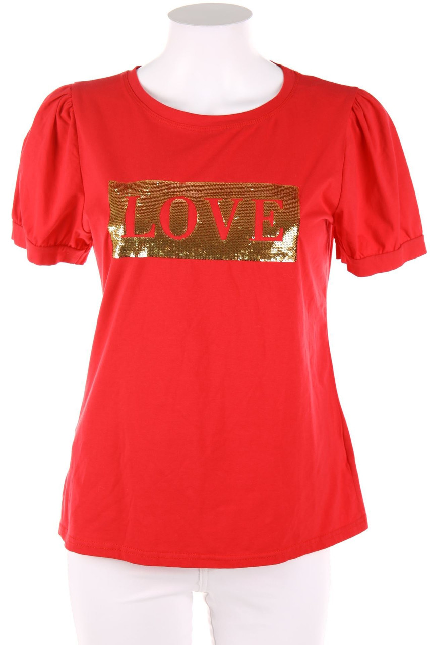 Ohne Label - Kurzarm-Shirt mit Pailletten - D 38