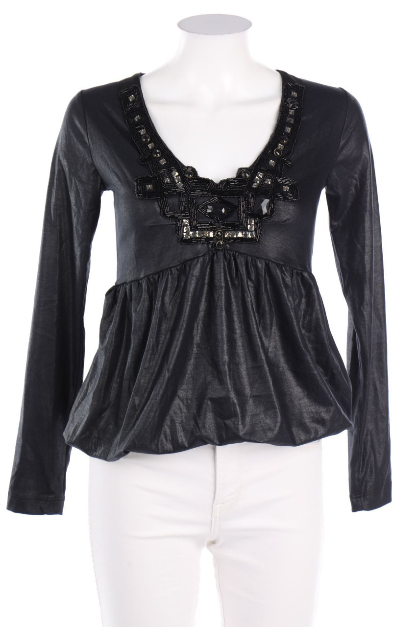 PAMPERO - Jersey-Bluse mit Schmuckstein-Applikation - D 34