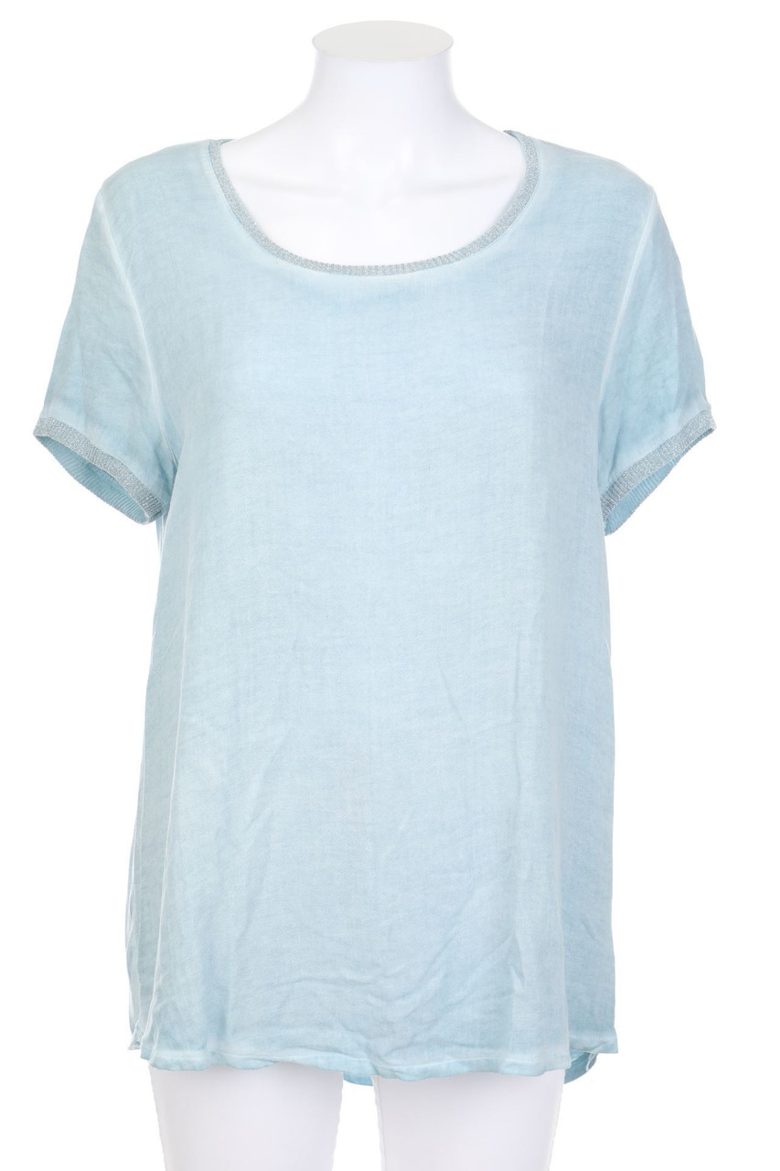 Ohne Label - Garment Dyed-Kurzarm-Bluse mit Glitzer - D 40-42