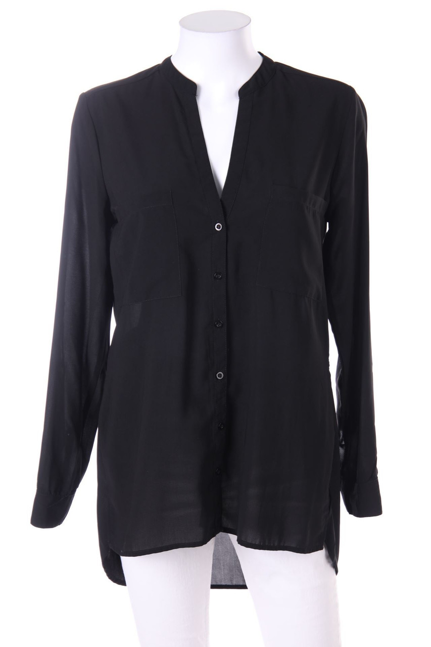 Stradivarius - Vokuhila-Bluse mit Krempel-Ärmeln - M