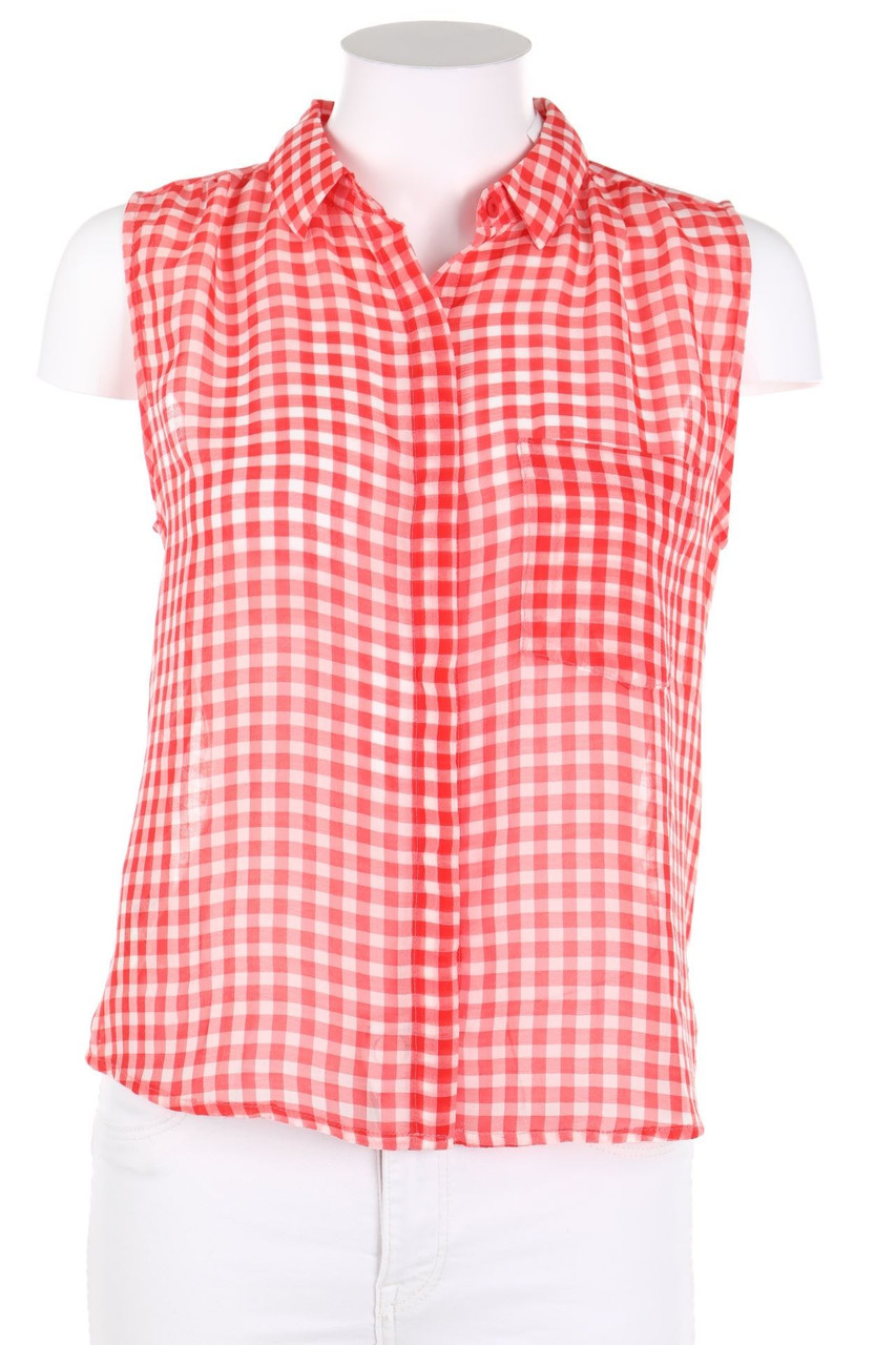 MANGO - ärmellose Hemd-Bluse mit Karo-Muster - XS