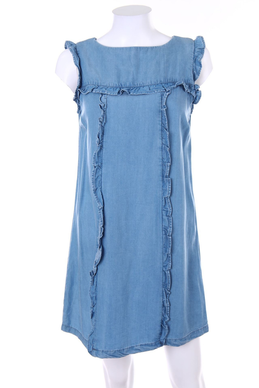 ZARA WOMAN PREMIUM DENIM COLLECTION - Minikleid in Denim-Optik mit Rüschen - S