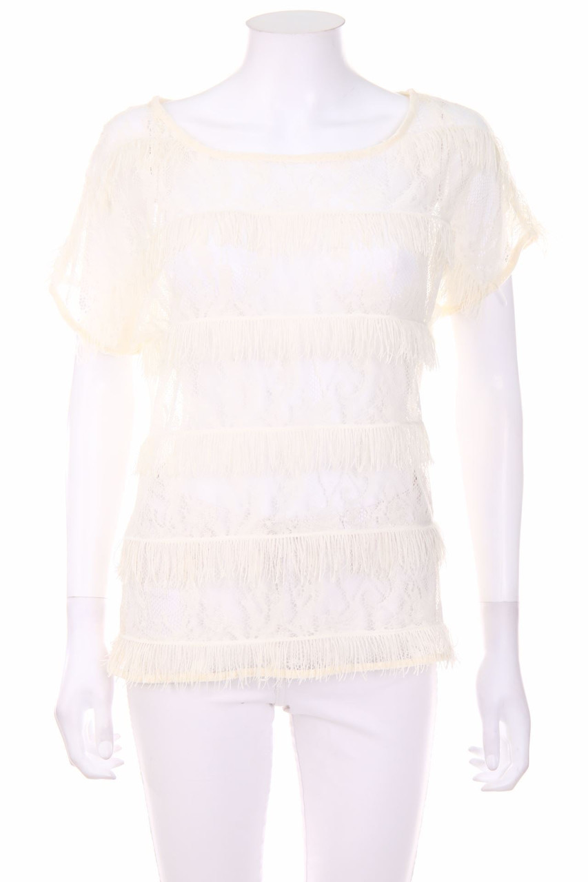 ZARA - Kurzarm-Bluse aus Spitze mit Fransen - M