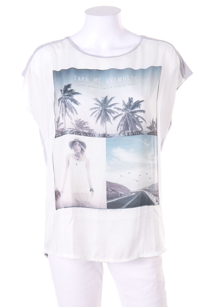 CATWALK JUNKIE - Kurzarm-Bluse mit Statement-Print - D 44-46
