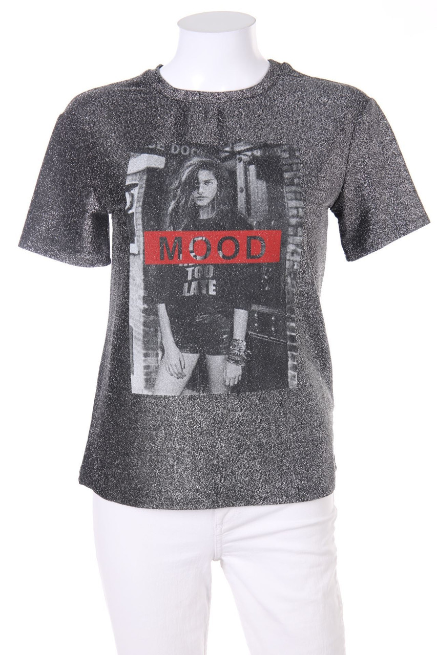 TALLY WEiJL - Glitzer-Kurzarm-Shirt mit Statement-Print - XXS