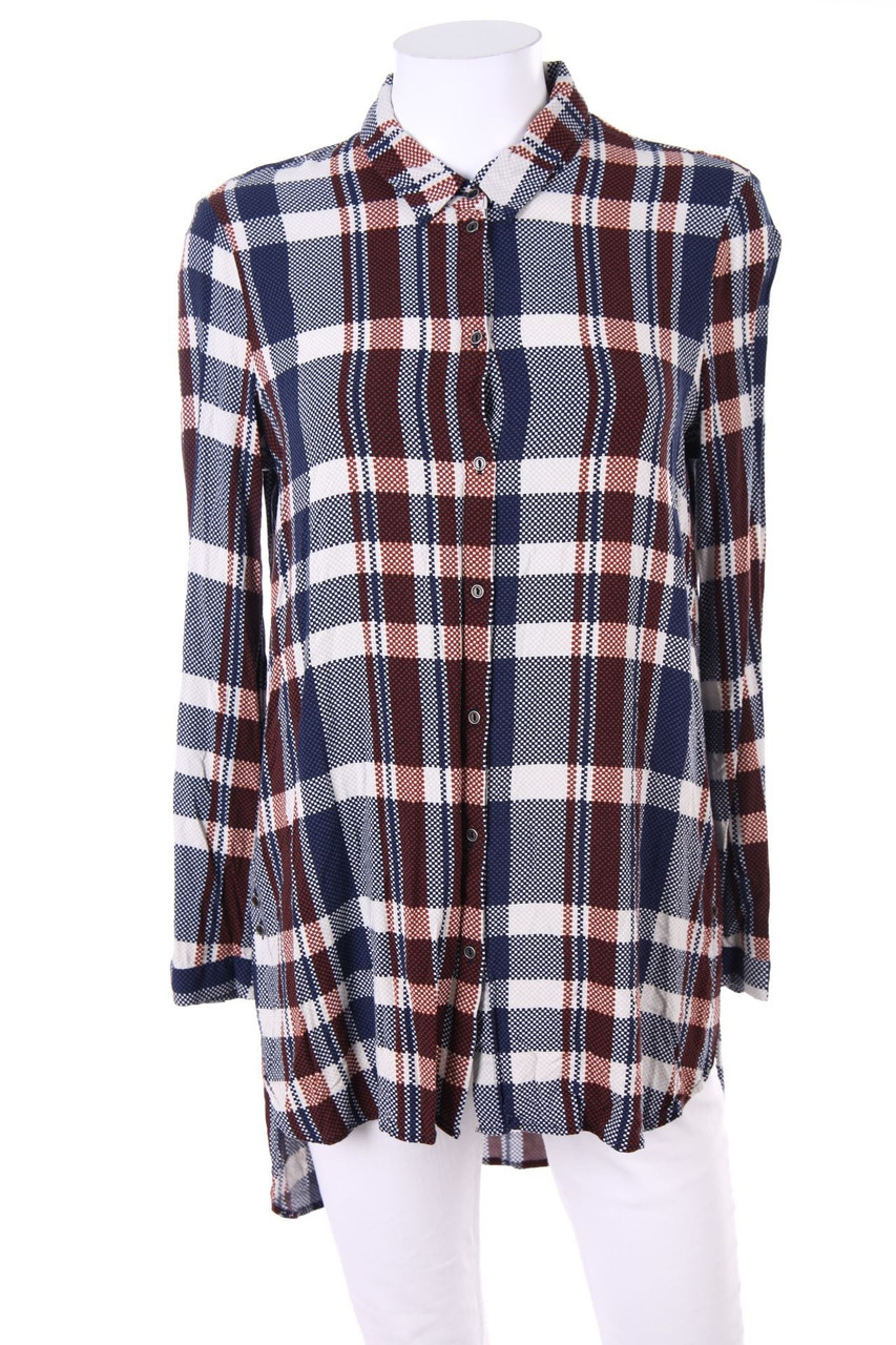 ESPRIT - Vokuhila-Hemd-Bluse mit Karo-Muster - D 38