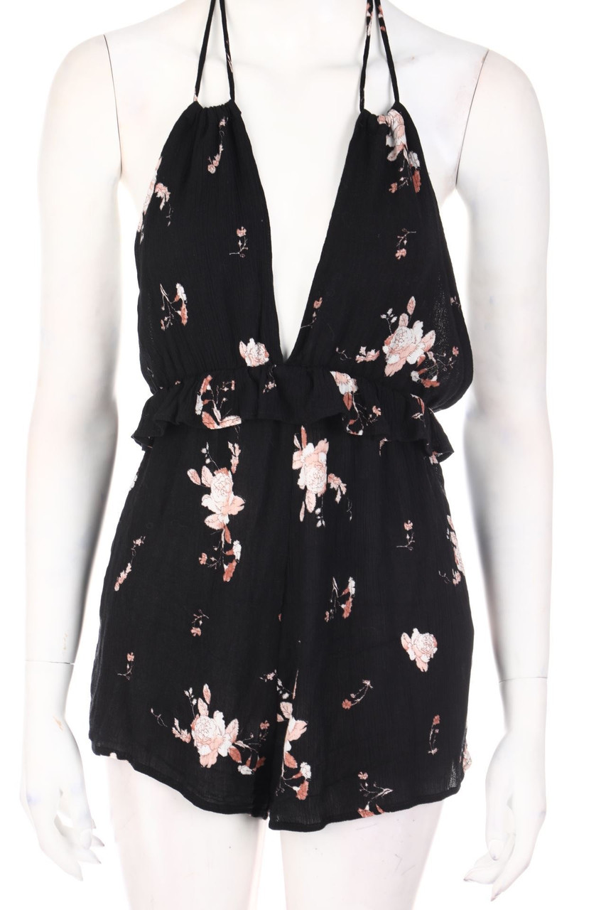 PULL&BEAR - Neckholder-Playsuit mit Blumen-Print - S