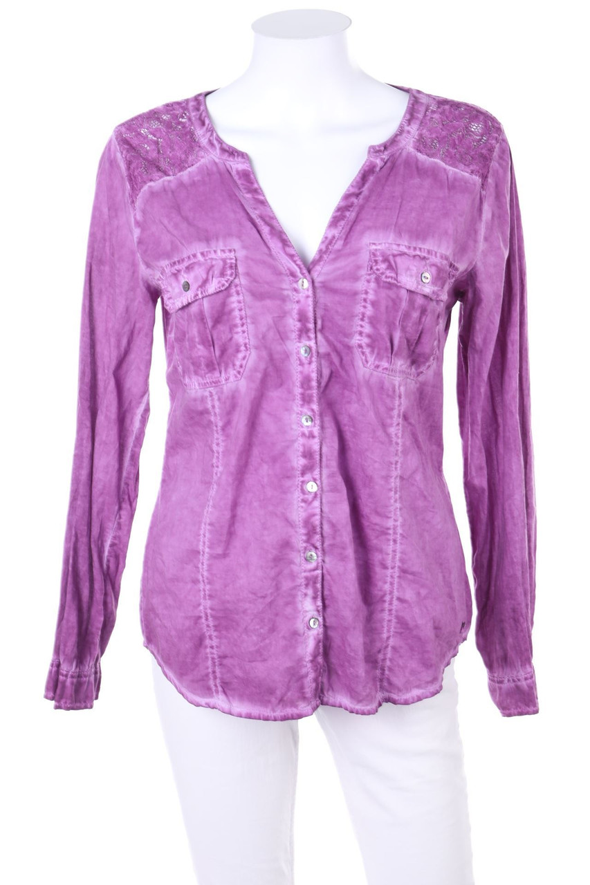 s.Oliver - Garment Dyed-Bluse mit Spitzen-Einsatz - D 36