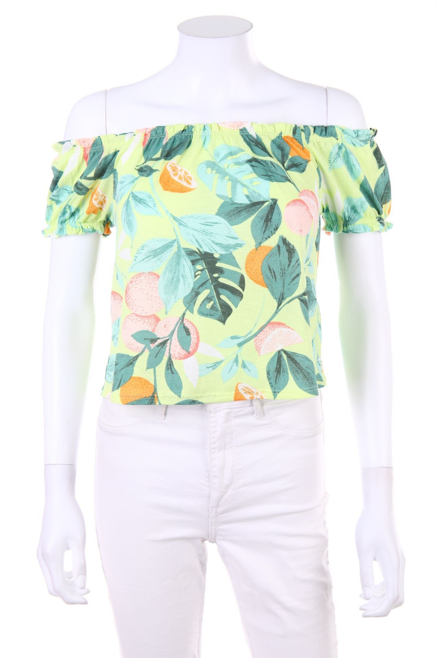 gina tricot - Cropped-Carmen-Bluse mit Tropical Print - XS