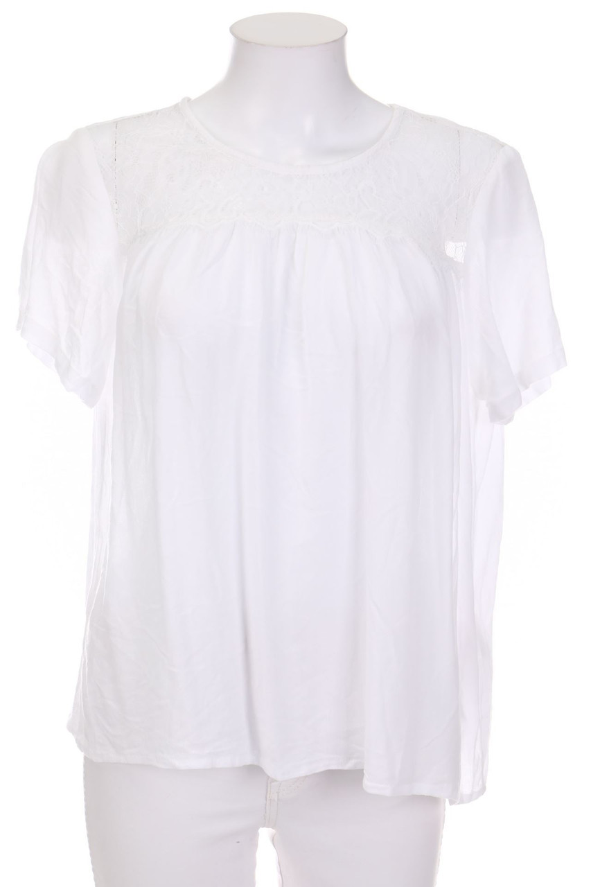 VERO MODA - Kurzarm-Bluse mit Spitzen-Einsatz - M