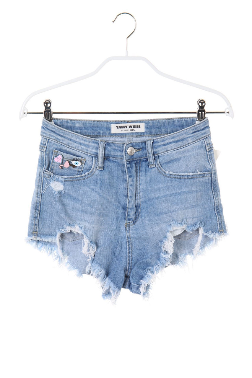 TALLY WEiJL - Destroyed Jeans-Shorts mit Applikationen - D 34