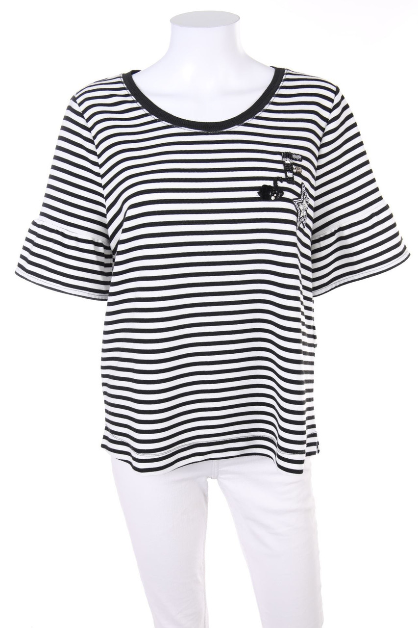 Franziska Knuppe FÜR BONITA - Streifen-Kurzarm-Shirt mit Schmuckstein-Applikation - M