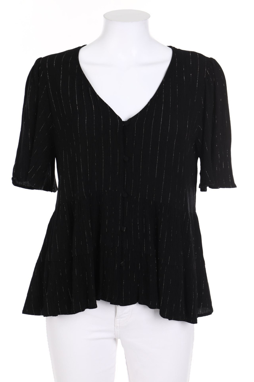 Ohne Label - Kurzarm-Bluse mit Metallic-Effekt - D 42