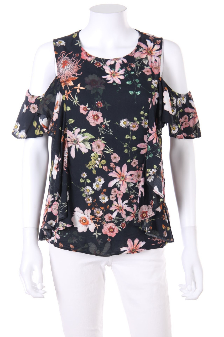 Ohne Label - Cold-Shoulder-Bluse mit Volants - D 40