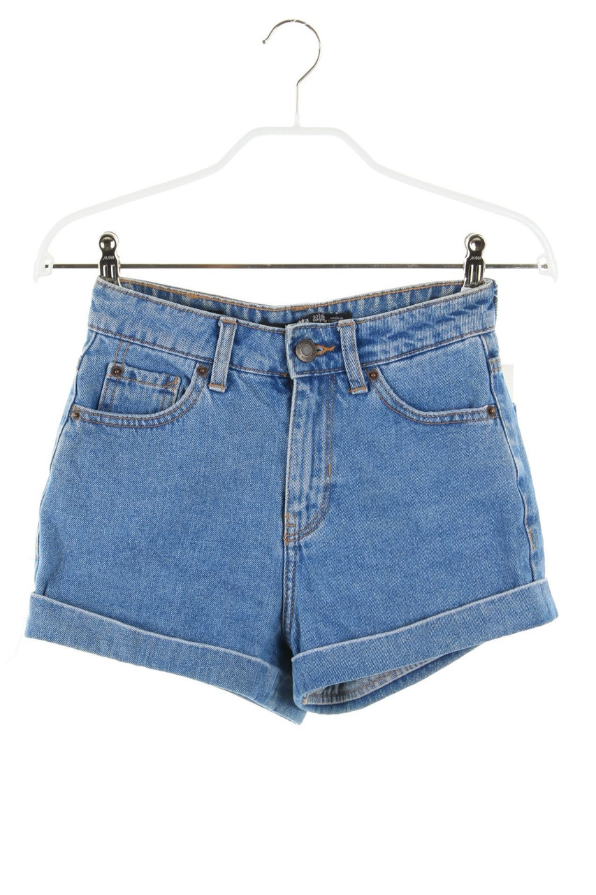 Bershka - High Waist-Jeans-Shorts mit Logo-Applikation - D 32
