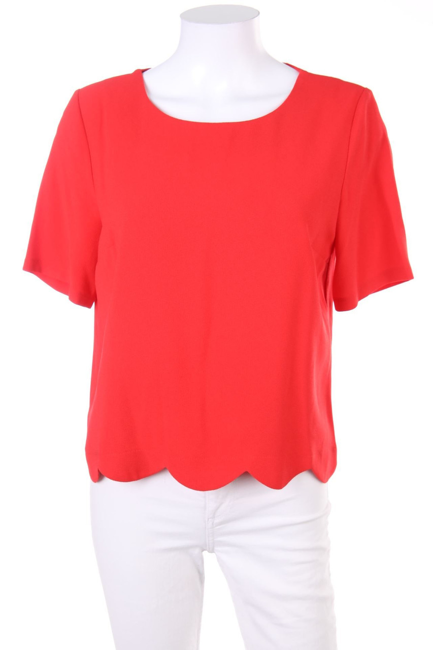 Ohne Label - Kurzarm-Bluse mit Muschelsaum - M