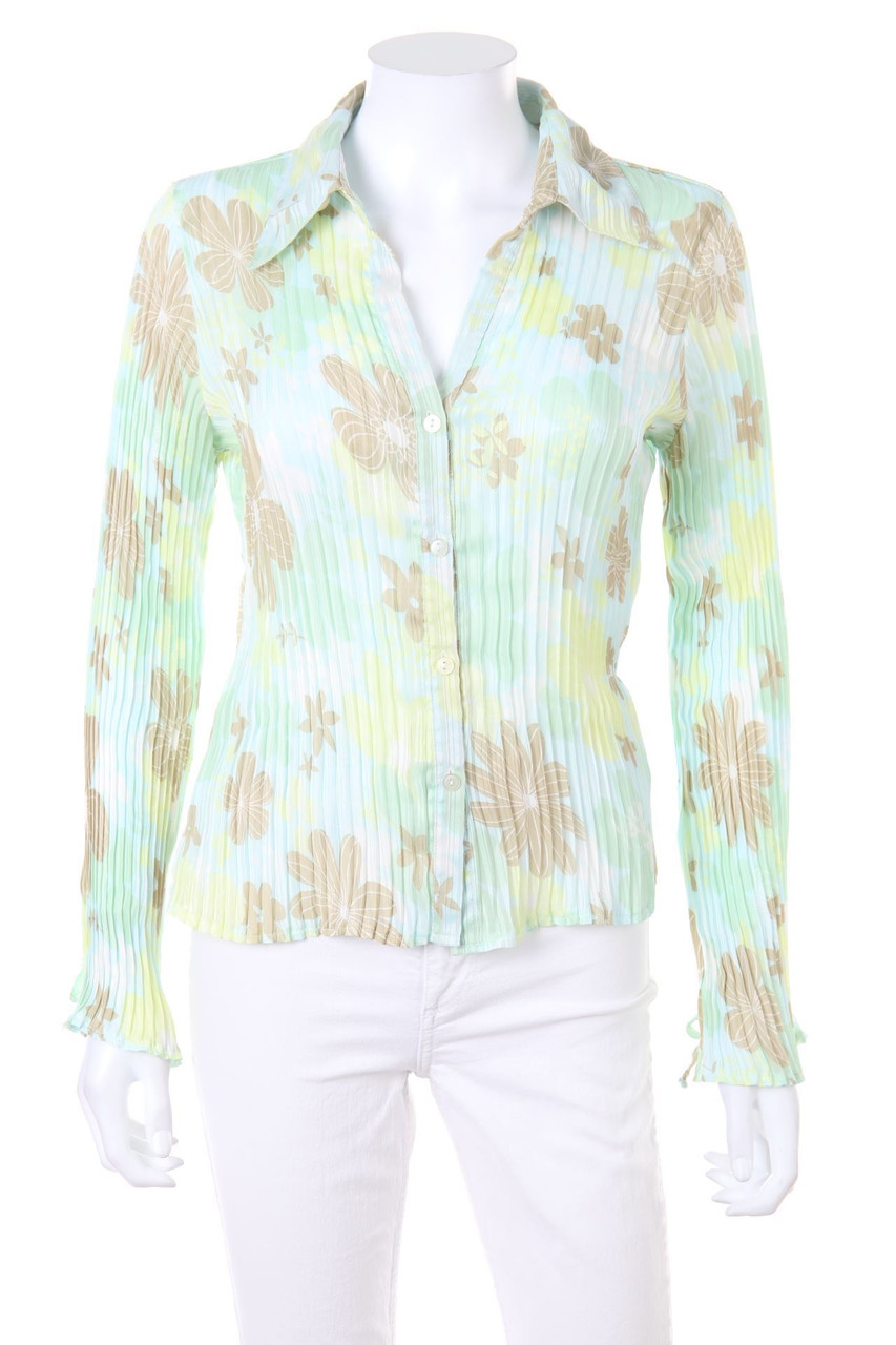 Ohne Label - Plissee-Bluse mit Blumen-Print - D 44