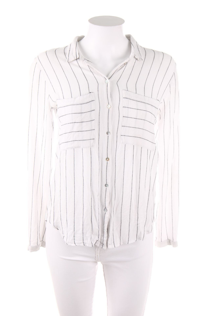 ESPRIT - Streifen-Bluse mit Krempel-Ärmeln - S