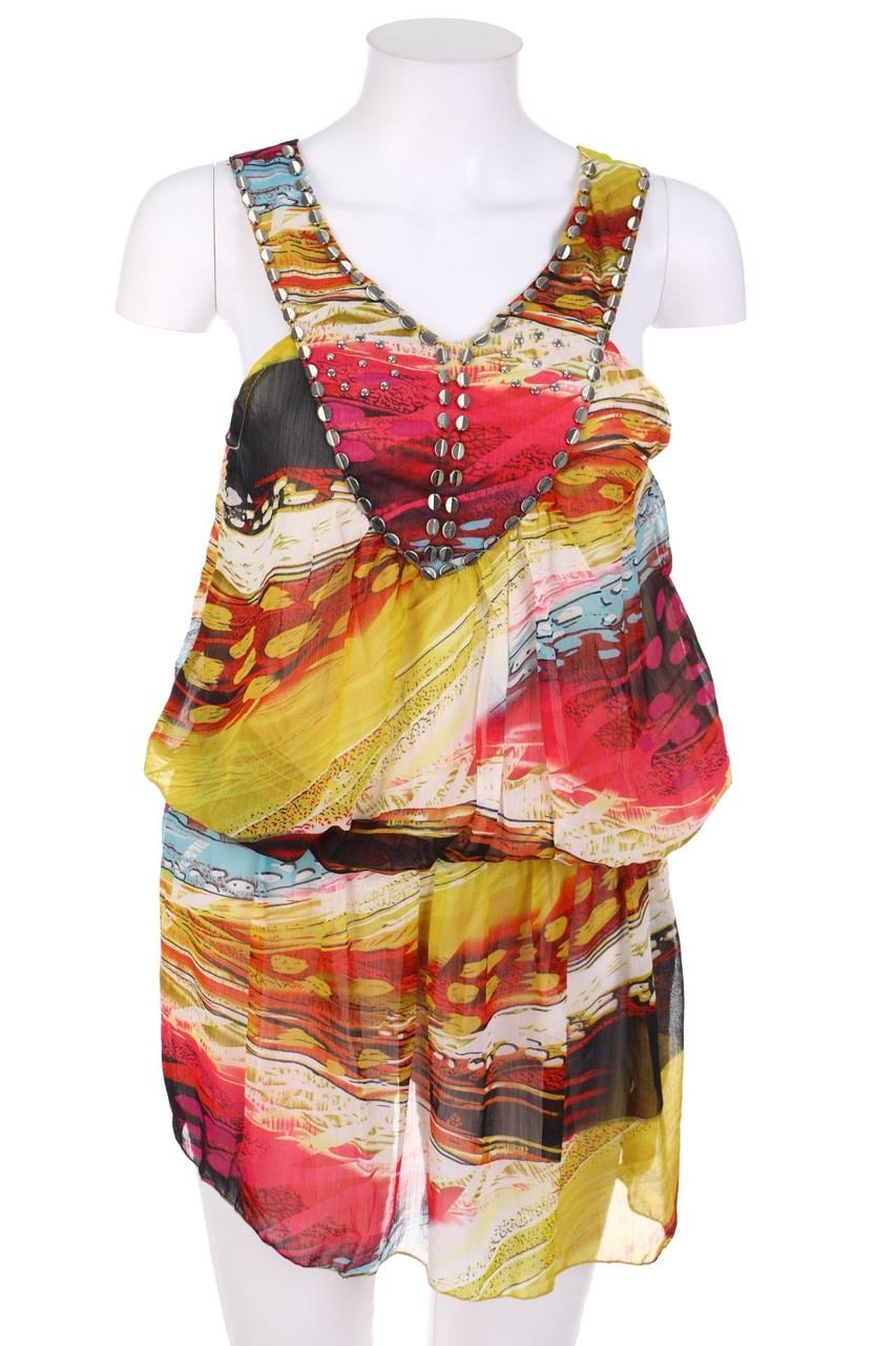 Ohne Label - Print-Blusentop mit Perlen - S