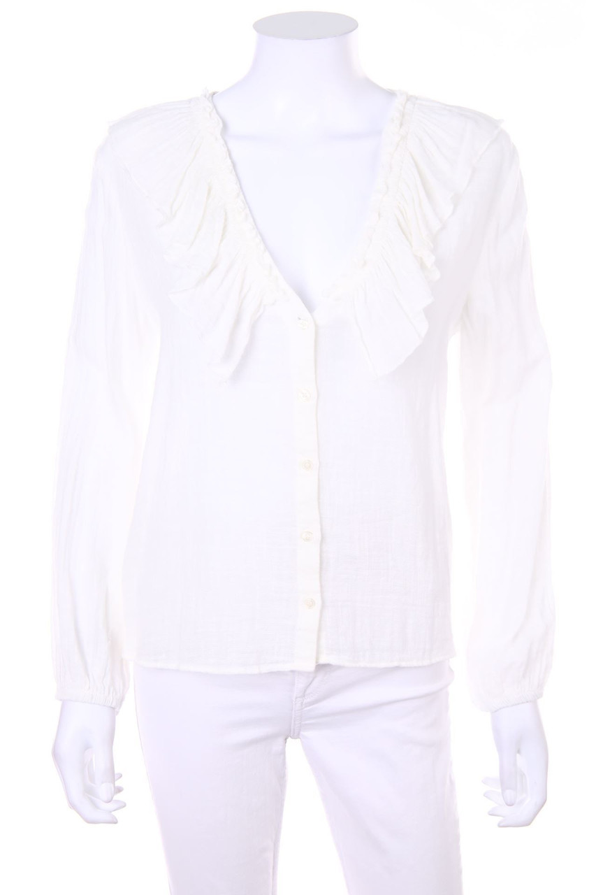 ZARA - Rüschen-Bluse mit tiefem Ausschnitt - S