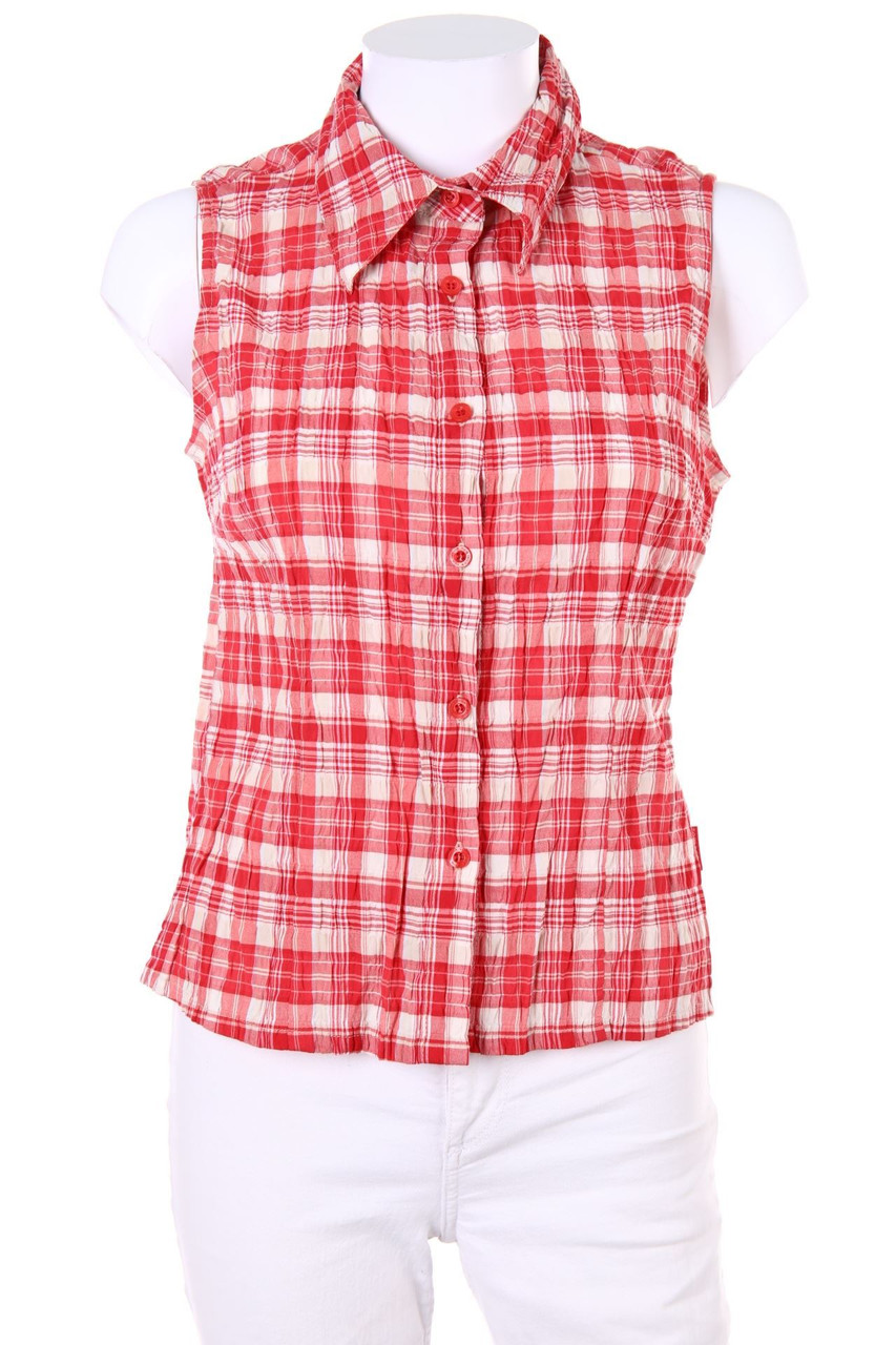 TOM TAILOR - Kurzarm-Bluse mit Karo-Muster - D 36