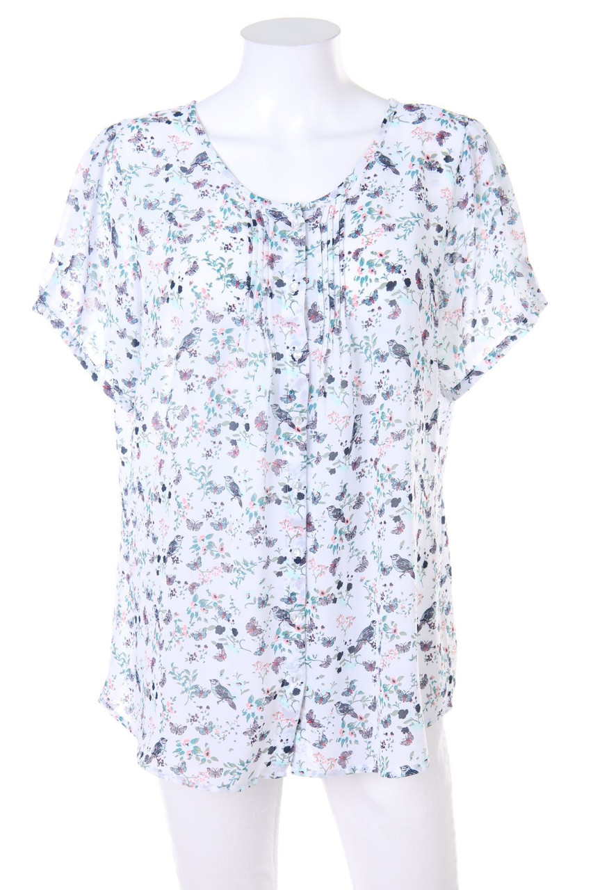 Ohne Label - Kurzarm-Bluse mit Print - D 46-48